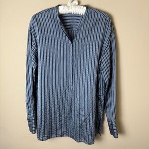 Vince 100% Silk Popover Tunic Shirt Womens Small Blue Stripe Top Work Blouse